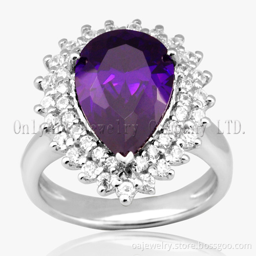 Shiny Oval Purple Cubic Zircon 925 Silver Ring (OAR0240)